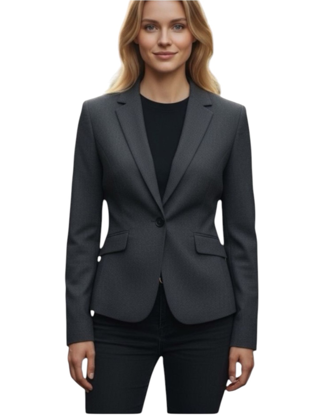 Banu Paris Dark Gray Smooth Wool Blend Jacket Blazer NWOT Size 6 Designer Chic